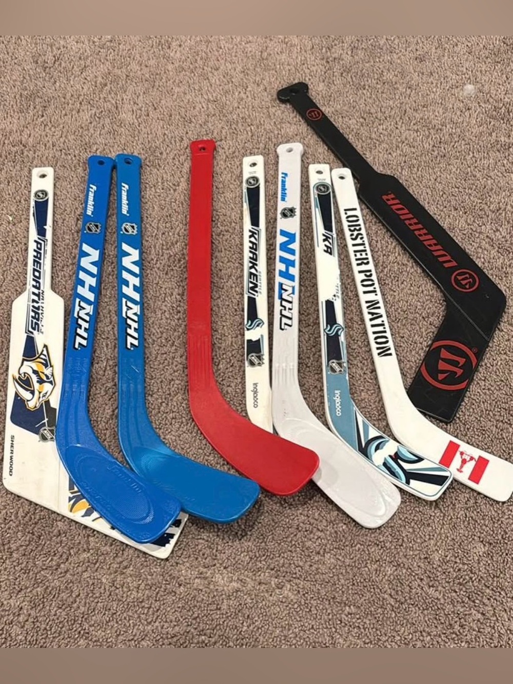 Assorted Mini Hockey Sticks - Blue, Red, White, Black